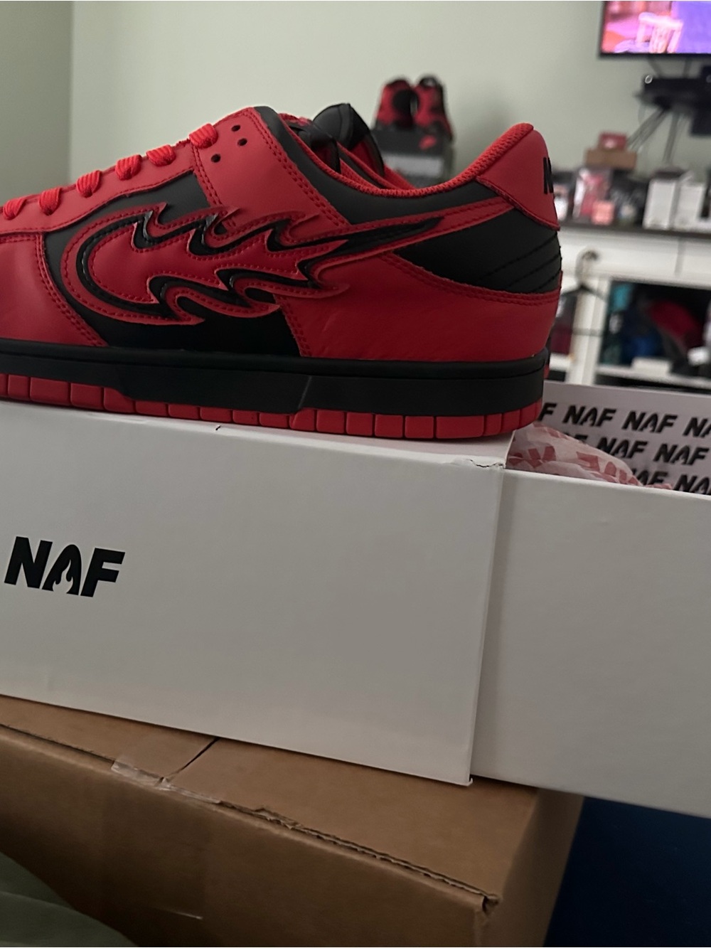 NAF NAF Red and Black Low-Top Sneakers with Flame Detail